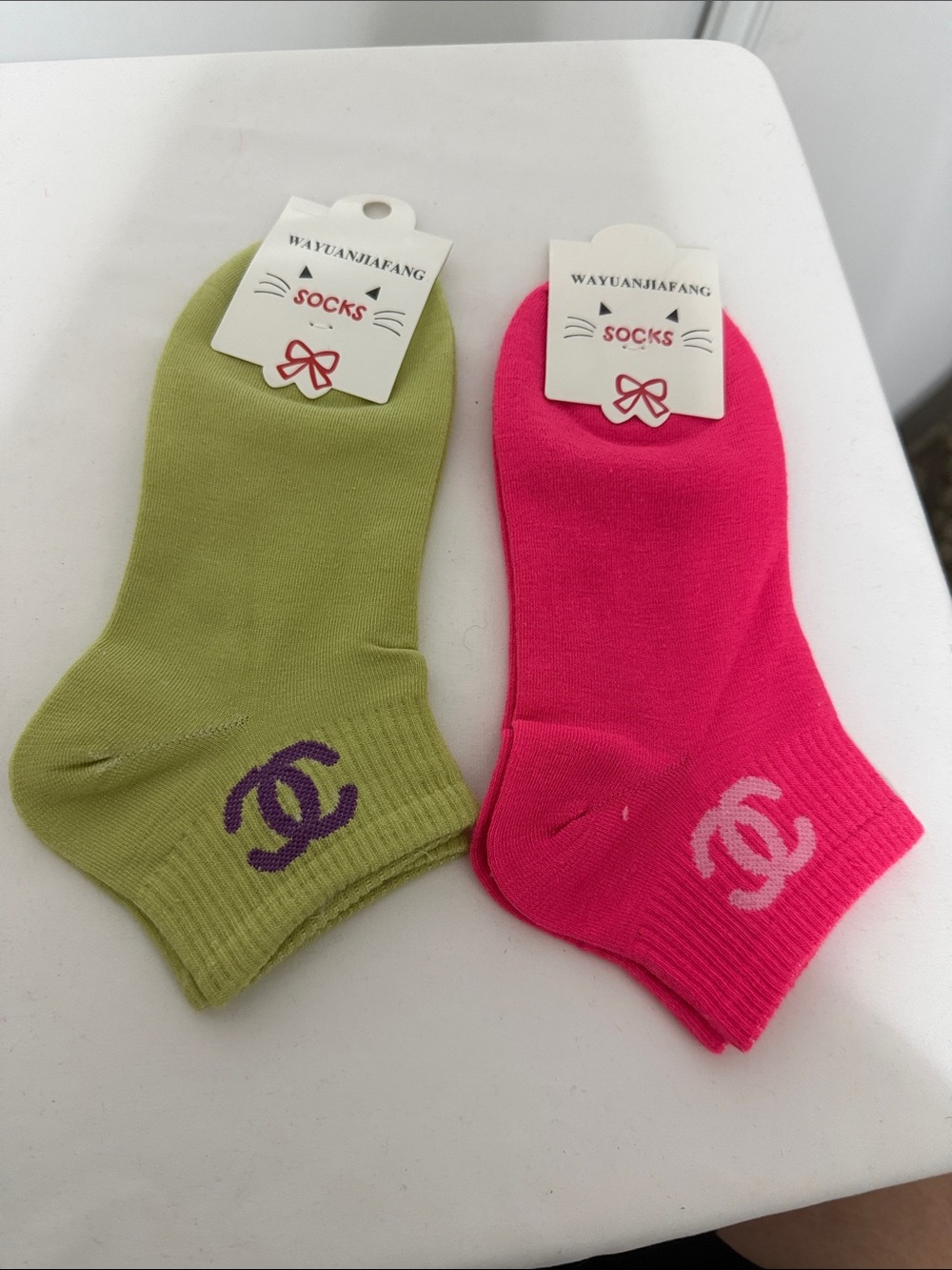 Women's No-Show Socks - Lime Green & Hot Pink
